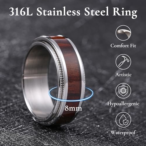 Image of King Will 316L Stainless Steel Spinner Ring for Men Women- 8mm Width Fidget Ring with Dragon /Celtic Knot Pattern, Stress Anxiety Relief Comfort Fit Wedding Band
