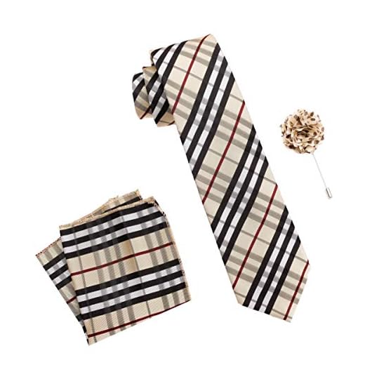 Axlon Men's Micro Polyester Checkered Necktie Set with Pocket Square and Lapel Pin (Brown , Free Size)