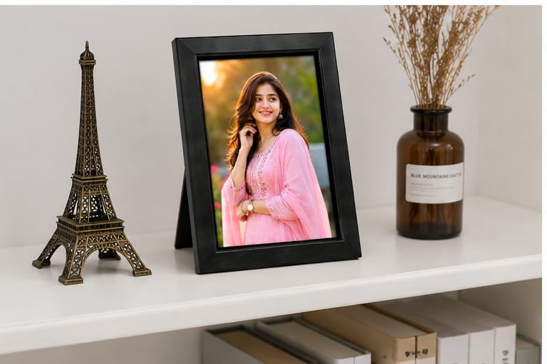 Stylish Black Photo Frame 7x5 Inch for Wall & Table Top | Clear Glass Front | Durable Wooden Frame with Stand & Hook | Perfect for Home Decor, Office & Gifting | Pack of 1-image-2