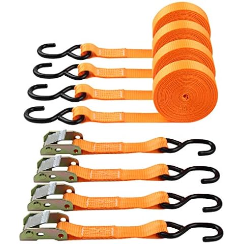 Tie-Down Cam Straps, JCHL Ratchet Tie Down Straps 1" x20' Lashing Straps Cargo Tie Down Strap Polyester Webbing Coated S-Hooks Cambuckle Metal Buckles 1000lbs Capacity Securing Straps (Pack of 4) Cover