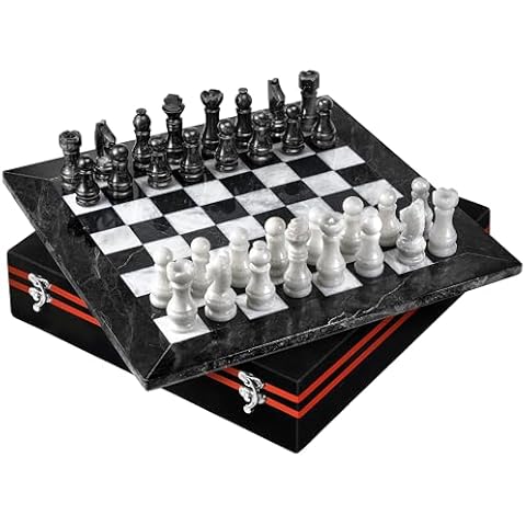 UMAID Marble Chess Set with Luxury Storage Box, 12” White and Black Marble Chess Board and Pieces, Unique Chess Sets for Adults and Modern Home Decor Cover
