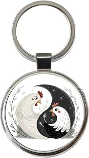 Blooza Blooza Two Chickens Yin Yang Round Metal Keychain