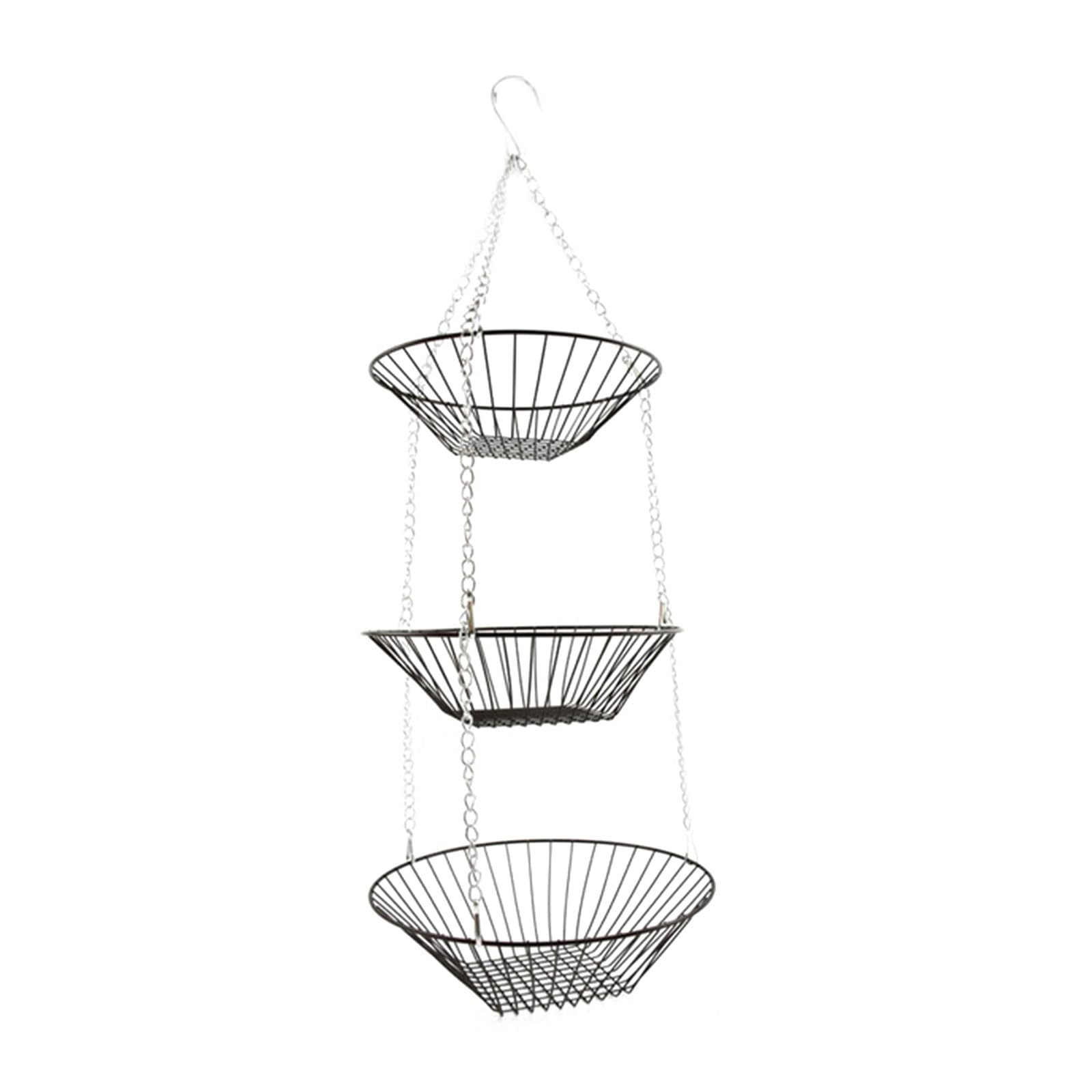 Yhplxyuus 3 Tiers Fruit Basket Vegetable Kitchen Storage Baskets Wire Chain Hanging Space Saving Fruit Plant Storage Basket Decor Hanging
