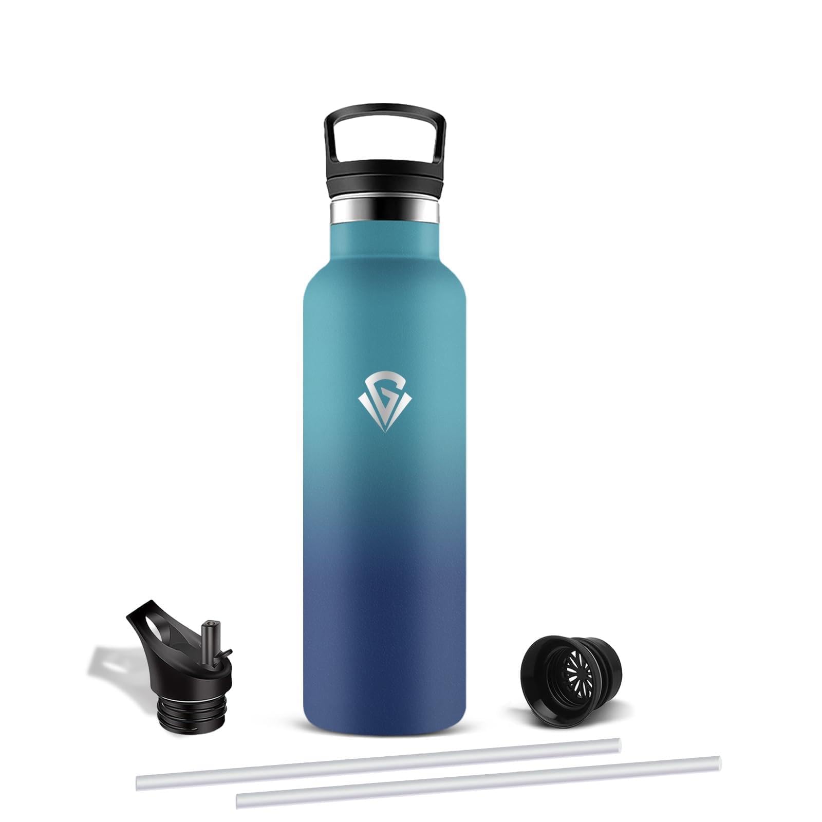 Mujigaga 750ml Thermal Water Bottle, Leak-Proof Water Bottle, Stainless Steel Water Bottles with Straw, BPA Free Gym Water Bottles for Cycling, Fitness, Yoga