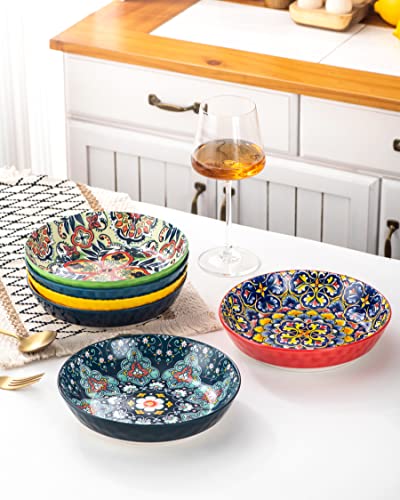 HENXFEN-LEAD-Pasta-Salad-Bowls-Set-of-6-Wide-and-Shallow-Serving-Bowls-for-Kitchen-32-Oz-8-Inch-Porcelain-Soup-Bowl-Pasta-Plates-Dishwasher-Microwave-Safe-Bohemian-style HENXFEN LEAD Pasta Salad Bowls Set of 6 Wide and Shallow Serving Bowls for Kitchen 32 Oz 8 Inch Porcelain Soup Bowl Pasta Plates Dishwasher Microwave Safe Bohemian style