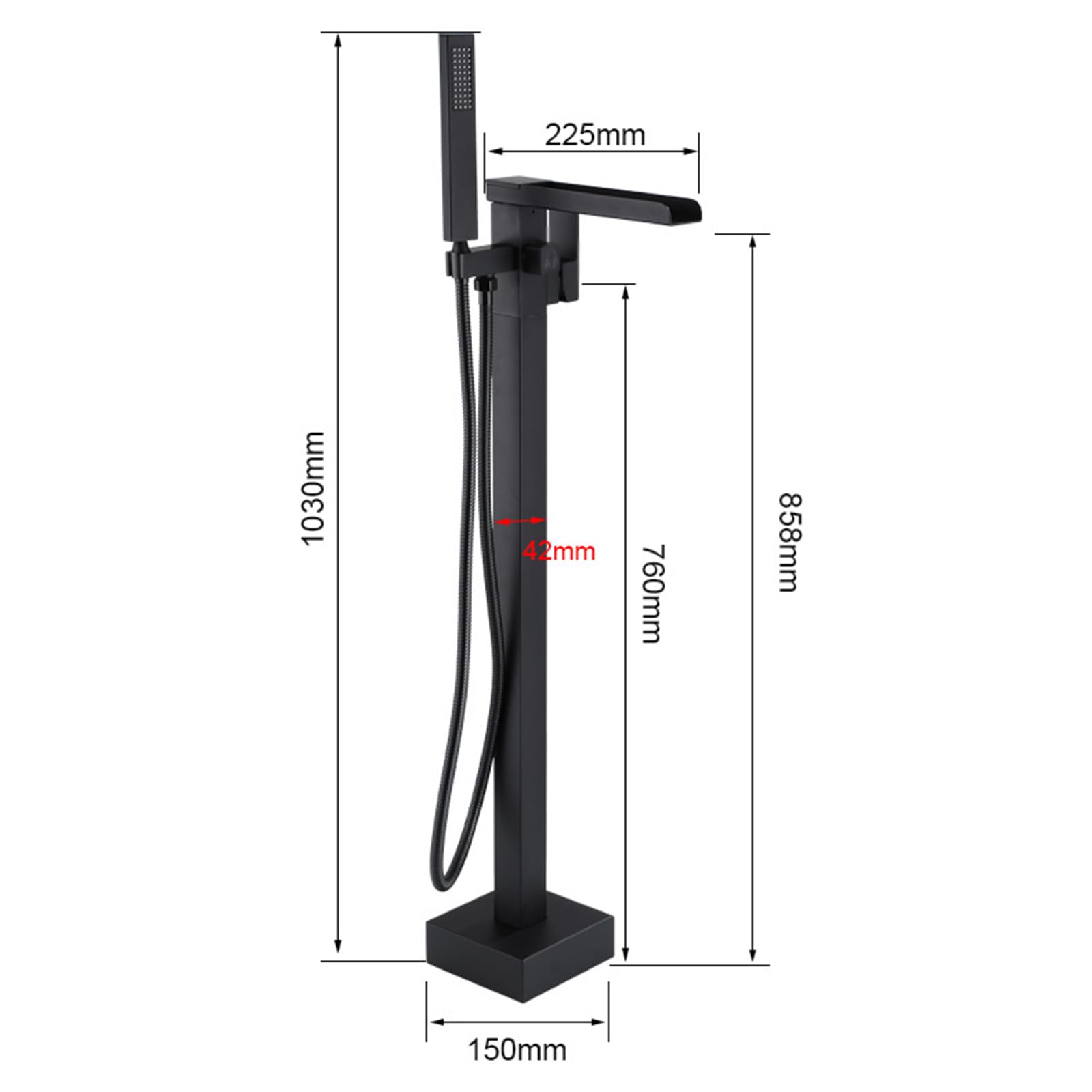 Grifo de Bañera Moderno Independiente con Efecto Cascada Color Plata Rotación de 360 Grados Monomando con Ducha de Mano Grifos de Bañera de Pie con Ducha Color Plata