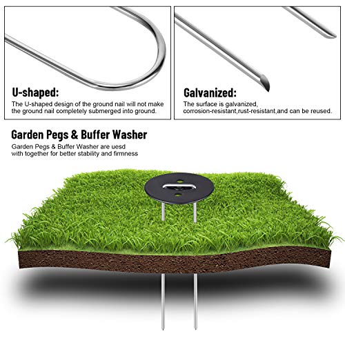 Galvanized Landscape Staples, 6\" Heavy-Duty Gauge Galvanized Stakes Ground Landscape Pins, 20Pcs U-Shaped Weed Fabric Staples with 4 Mats, for Poly Sheeting, Moisture Barrier Tape, Weed Mat Fabric