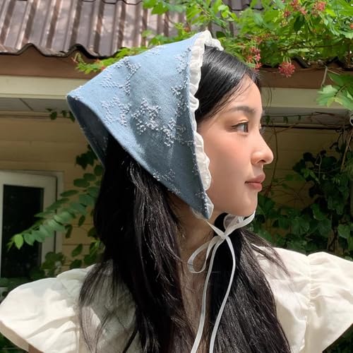 yueton 1 Pack Y2K Star Bandana Cute Star Triangle Kerchief Blue Headscarf Fashion Hair Scarf Stylish Hair Accessories for Women3