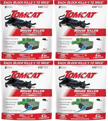 Image of Tomcat Mouse Killer Refillable Bait Station for Indoor Use - Child Resistant, 1 Station with 8 Baits (Bag) (Pack of 4)