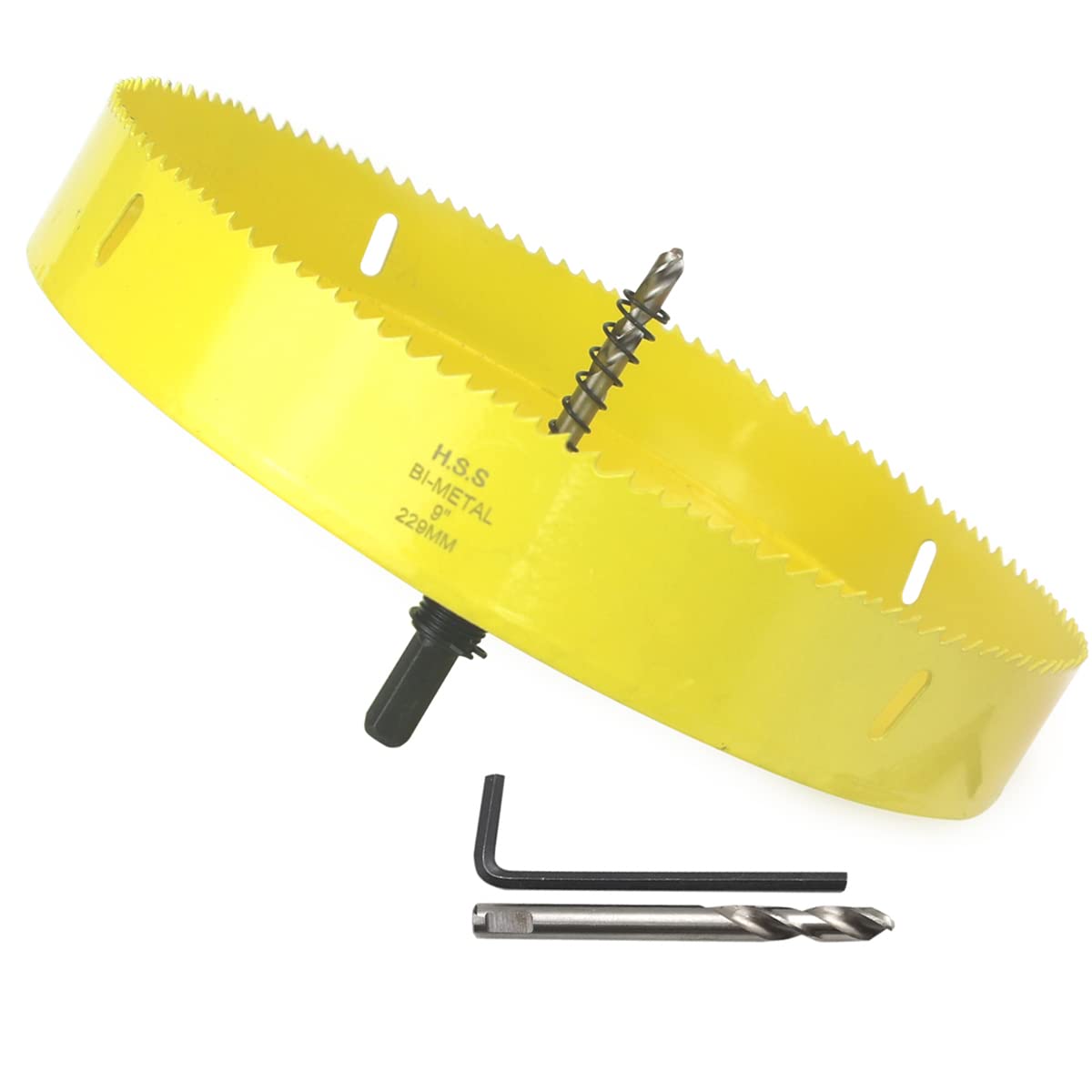 JIECHENG Bi-Metal Hole Saw with Arbor Mandrel for Cutting Wood,Cornhole Boards,Drywall,Plasterboard,Plywood,Steel,Aluminium,Brass,Copper,Zinc,Tin (9" (229mm))