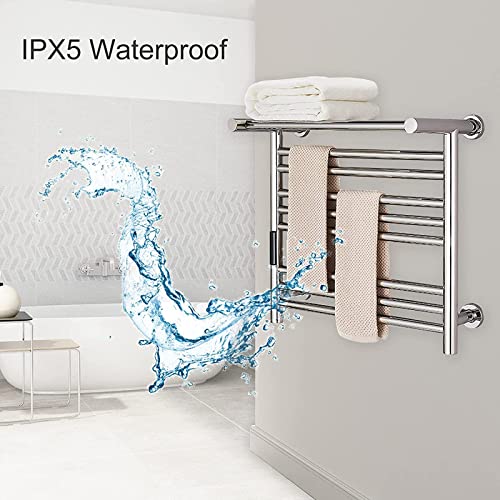 Radiador toallero eléctrico para baño, Acero Inoxidable 304, con Temporizador, 8 Barras de Pared y Estante Superior, 80 W, 50 x 50 x 24 cm, Brillante, Har (Bright-Plug in)