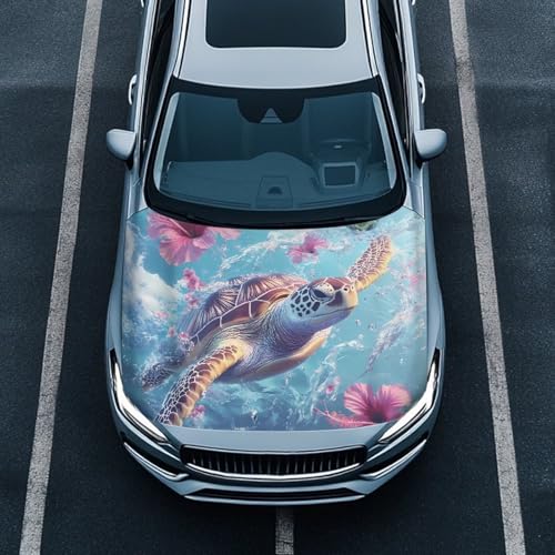 Image of Car Bonnet Cover Automotive Hood Cover Protector UV Fade Resistant All-Season Protection Auto Exterior Accessories Universal for Cars, Turtle Flower