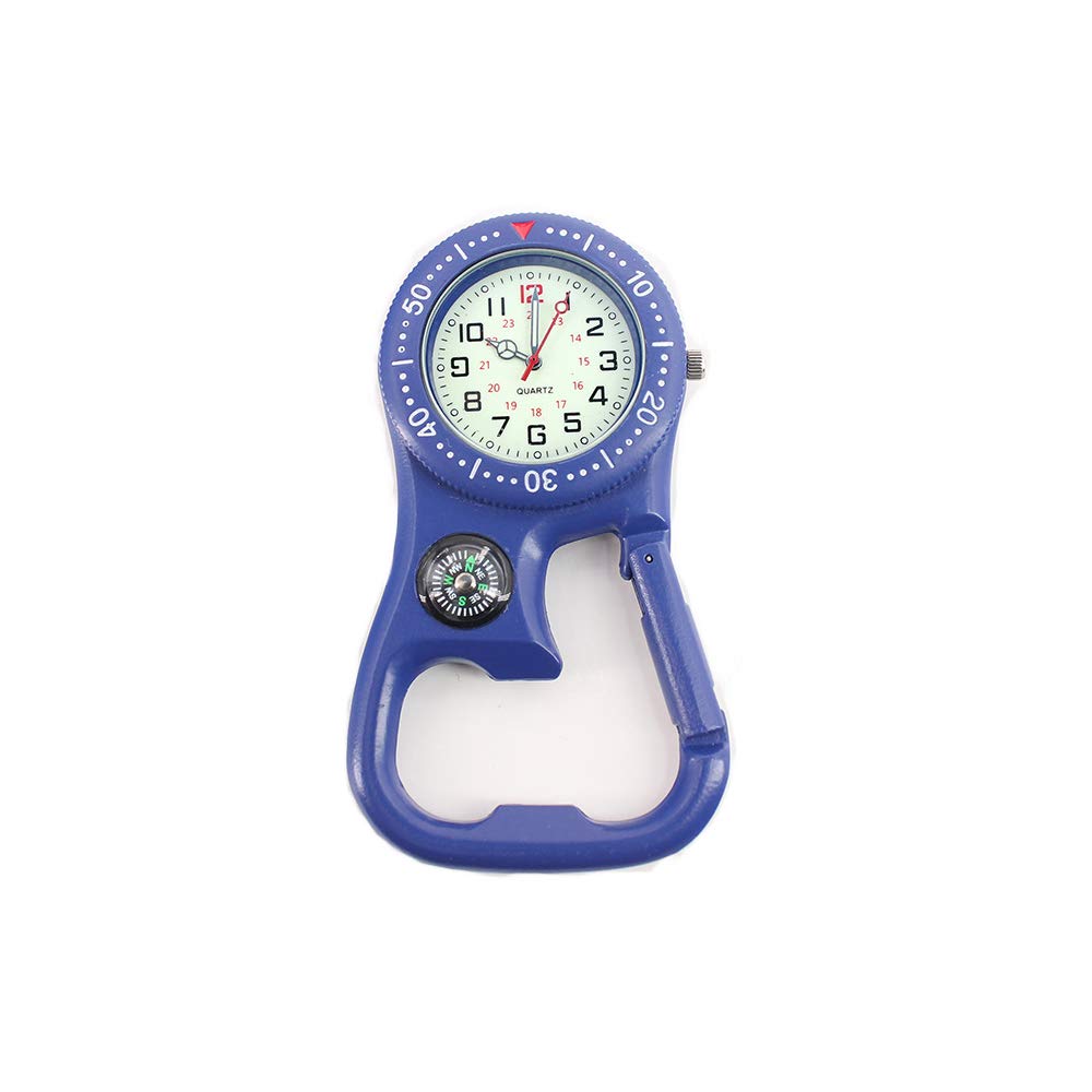 Weicam Men Women Compass Corkscrew Carabiner Clip on FOB Watch Outdoor Adventure Luminous Pocket Watch (Blue) (B085CC2XSM) Amazon Price History, Amazon Price Tracker