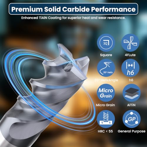 Image of Carbide Square End Mill - 4 Flute - 1 /2 inch 4T (1 Piece, 1 /2 inch) - for Milling Alloy Steels, Hardened Steel, Metal & More - Mill Bits Sets for DIYers & Professionals by LU&MN