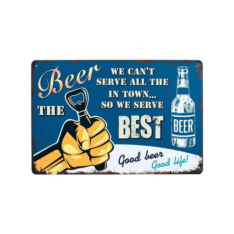Image of Eazywagon Decorative Retro Metal Signs Wall Plate - 12x8 Inch (Beer The Best) | Weatherproof Vintage Metal Sign Plate for Cafe, Home, Bar, Garage | Decorative Wall Hanging Sign Board