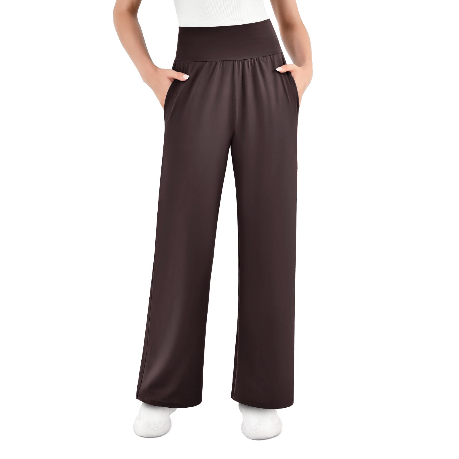 SINOPHANT Wide Leg Yoga Pants for Women Casual Loose Sweatpants High Waisted Palazzo Lounge Pajama with Pockets Brown S