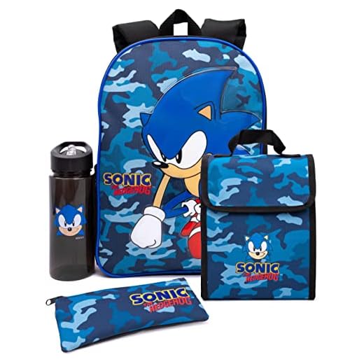 SONIC The Hedgehog Backpack Set Niños De 4 Piezas Camo De Camuflaje Botella