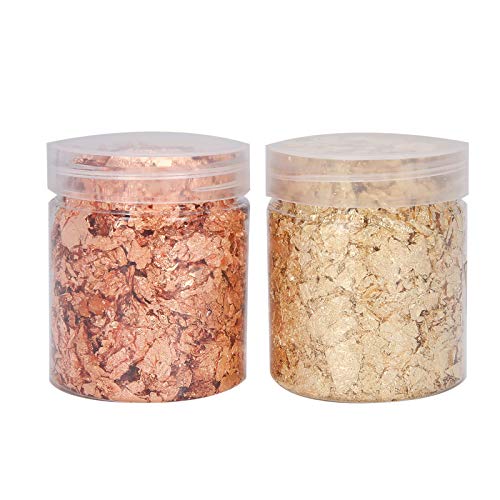 DIY Gold Flakes Nail Art Decoration Gold Foil for Copper and Brass Color for Manicure Crafts Painting Resin Jewelry Making Nails Art Crafts,2pcs 5g Gold Leaf Gilding Resin Flakes, Gold Foil Deco