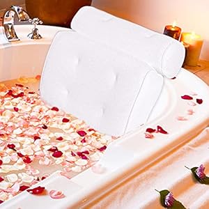 Bath Pillows for Tub – Bathtub Spa Pillow with With 6 Non-Slip Suction Cups – Shoulder, Back, Neck and Head Rest Support for Bath – Extra Thick and Soft Air Mesh Pillow for Bath, Fits All Bathtub