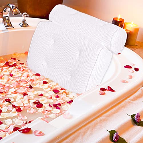 Bath Pillows for Tub – Bathtub Spa Pillow with With 6 Non-Slip Suction Cups – Shoulder, Back, Neck and Head Rest Support for Bath – Extra Thick and Soft Air Mesh Pillow for Bath, Fits All Bathtub