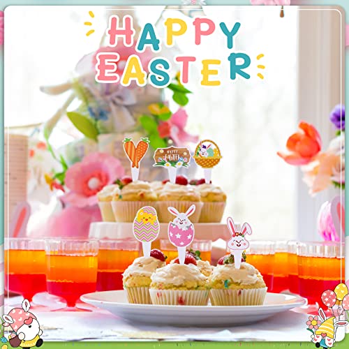 24 Pcs Easter Bunny Cupcake Toppers Easter Cake Decorations Rabbit Carrot Egg Easter Cake Toppers Easter Food Picks For Kids Birthday Party Supplies Spring Theme Easter Baby Shower Decorations #TOP2