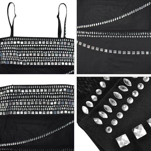Image of Jigfar Women Sexy Elegant Rhinestone Mesh See Through Party Club Night Split Bodycon Formal Maxi Dress
