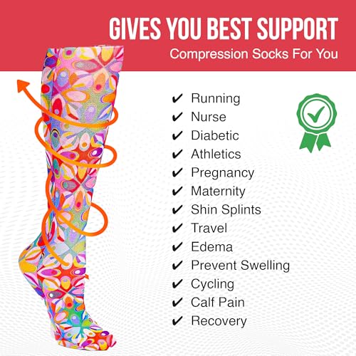 Image of Celeste Stein Therapeutic Graduated Women Compression Socks, Diabetic Socks For Womens, 8-15 mmHg For Regular Calf
