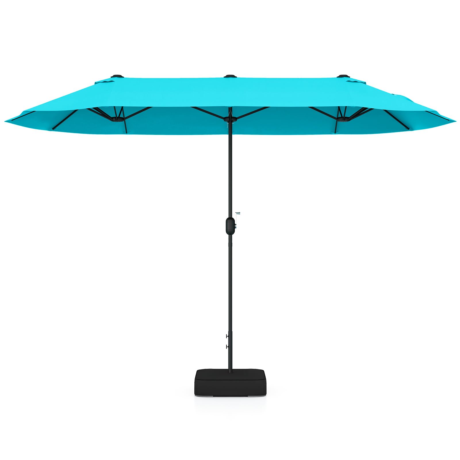 GOPLUS 4x2m Sombrilla Doble Terraza Exterior con Base, Parasols Jardin Grandes con 12 Varillas, Manivela, Protección Solar, Sombrilla Rectangular para Terraza, Piscina, Playa(Turquesa, 4x2 m)