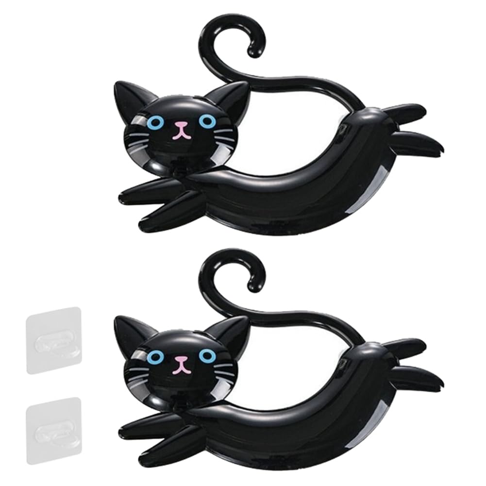 Vjsujehgy Wall-Mounted Cat-Shaped Towel Bar, Punch-Free Cute Towel Rack, Cartoon Towel Rack Behind the Door Black
