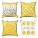 Dremisland Juego de 4 Fundas de Cojín Hello Sunshine Lino Decorativas Girasol Margaritas Amarillo Fundas de Almohada para Exteriores Sofá Granja Decoración del Hogar, 45x45cm