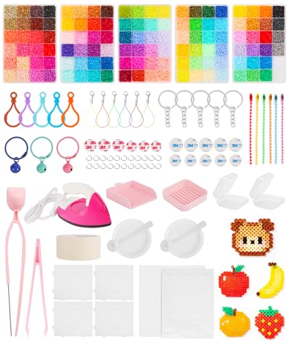 62000 PCS 120 Colors 2.6mm Mini Fuse Beads All in One DIY Craft Kit with Mini Iron Tweezers and Hanging Hook Accessories Ideal for Home Decor Crafts Gifts