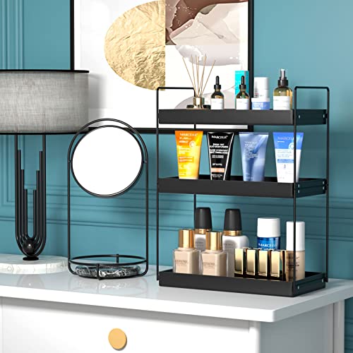 Bathroom Countertop Organizer, 3 Tier Metal Vanity Counter Skincare Shelf, Matte Black ​Under Sink Standing Rack With Acrylic Tray, Home Storage Holder For Lotion Makeup Cosmetics Perfume Spice #TOP1