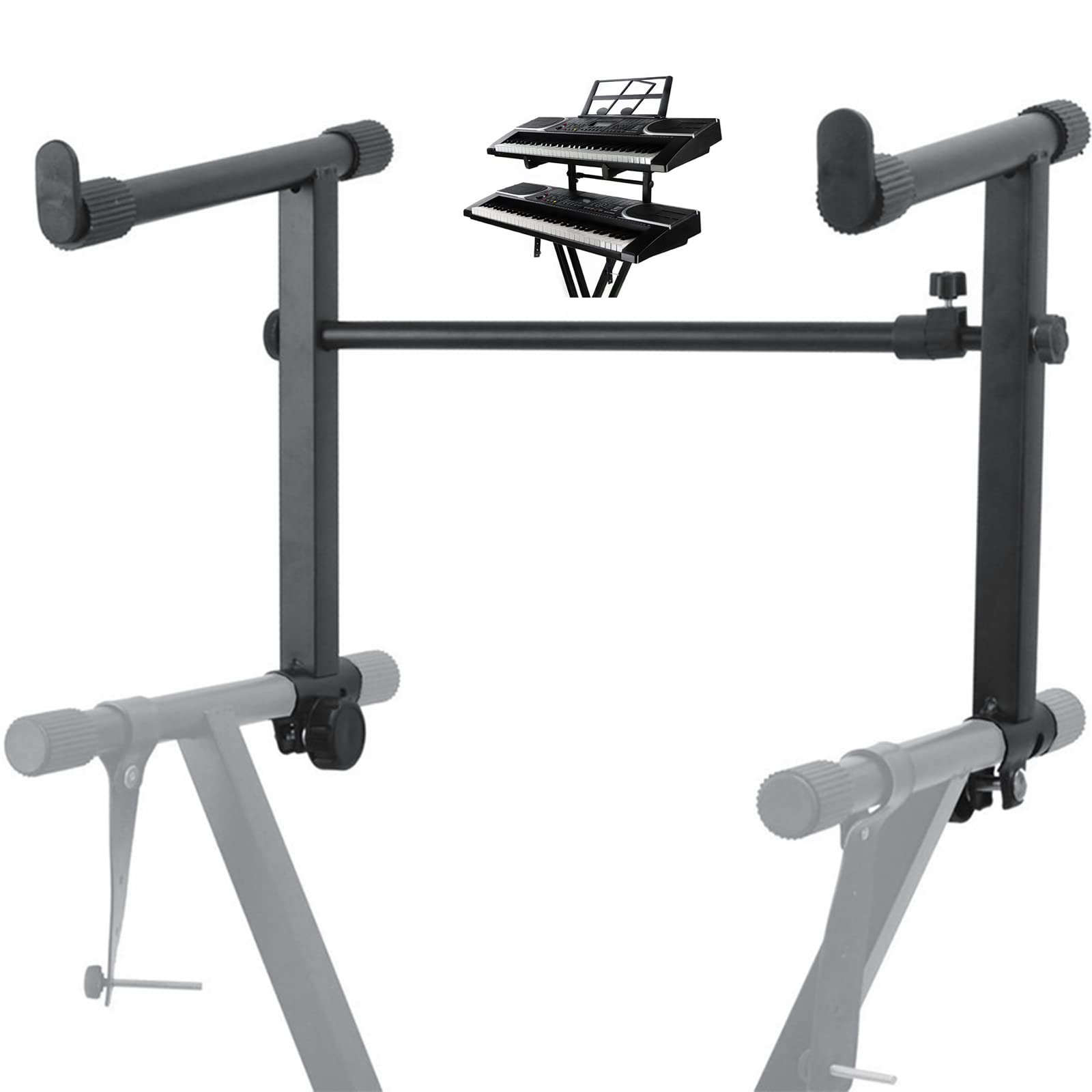Anjetan Second Tier Keyboard Stand, Extension Adapter for Keyboard Supports with Adjustable Width, Universal Iron Extension Stand for Electronic Organs