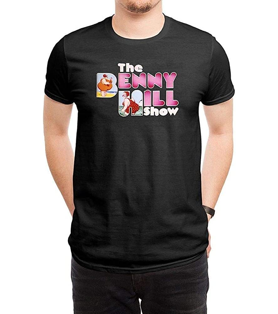 Men's T Shirts Benny Hill Art Black
