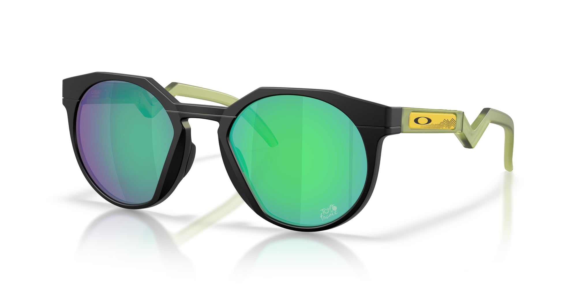 Oakley Okulary przeciwsłoneczne dla mężczyzn - OO9242 HSTN High-Bridge, okrągłe okulary przeciwsłoneczne PRIZM soczewki, Matowy czarny/Prizm Jade, 52