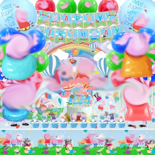 PeppGeburtstagsdeko Pig Set 3 jahre Schwein Thema Party Set Pig Partygeschirr Geburtstag Enthält Teller Pep Luftballons Servietten Banner Tischdecke