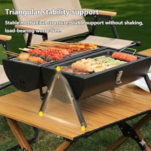 Image of Chimney BBQ Grill Set for Home & Outdoor Use | Foldable Charcoal drum With Charcoal Tray & food grill | Barrel Shaped Tandoori bbq grill stand (Black)
