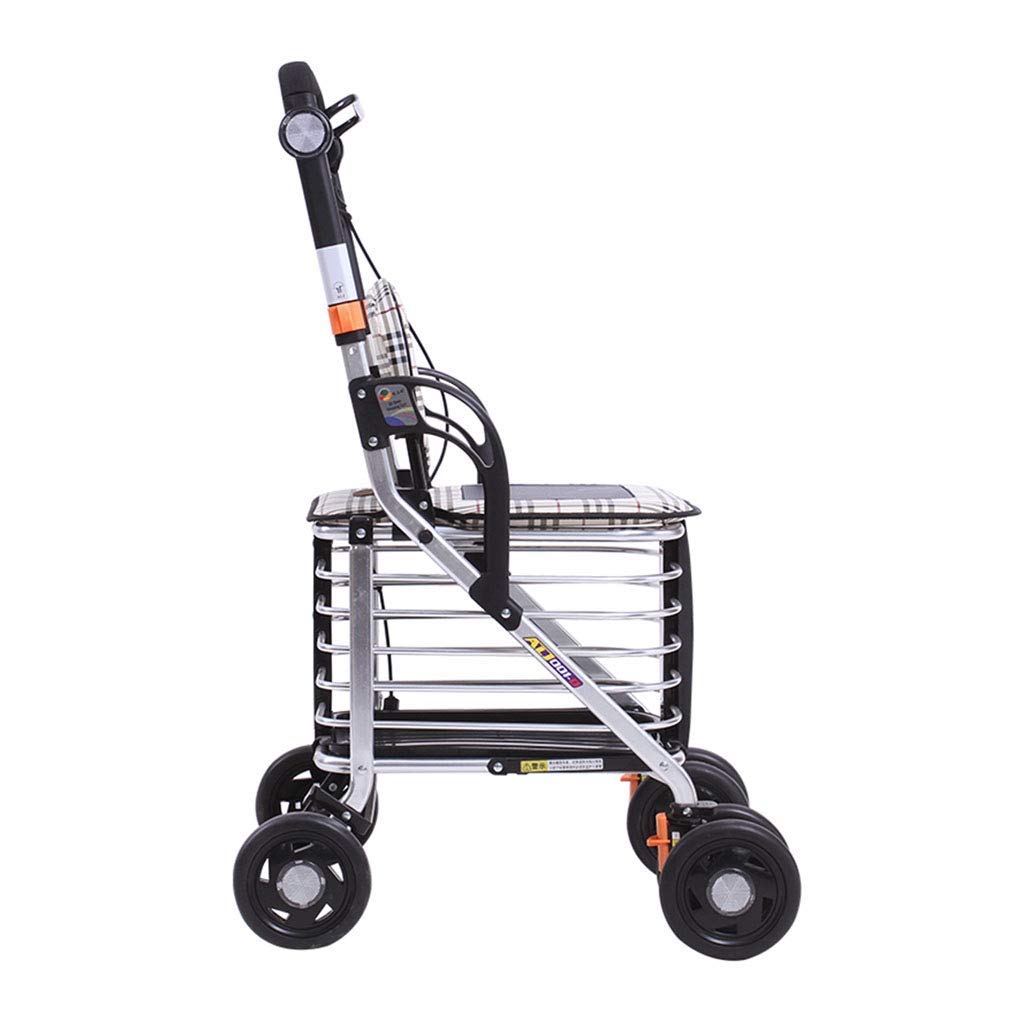 Carrito de Compras para Personas Mayores con Canasta de Almacenamiento | Andador Plegable con 6 Ruedas y Asiento, Frenos bloqueables, con Tira Reflectante Nocturna, Silla de Descanso de tran