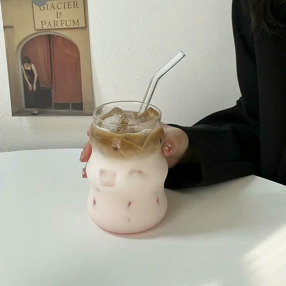 Fzbang Regular With Straw 550Ml Transparent Bubble Tea Glass Cups With Straws Beer Mugs Strawberry Milk Juice Pitcher Coffee Mug Drinkware Cup For Party ﻿