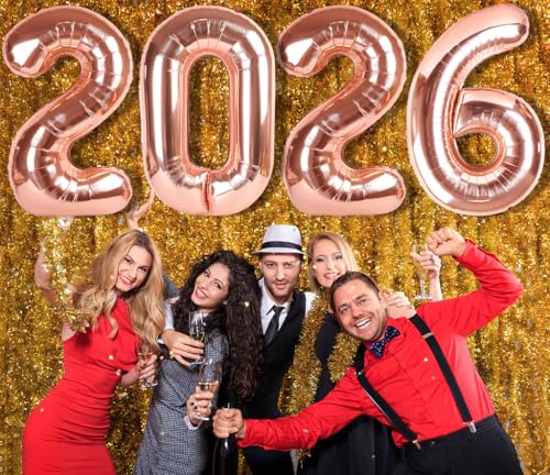 Image of 2026 Balloon 40 inch Rose Gold Number Balloons for 2026 Party Decorations | Saturated Color, Large 40 in, With Straw & Hanging Hole, For Back-to-School Season, Wedding, Christmas, New Year, Anniversary