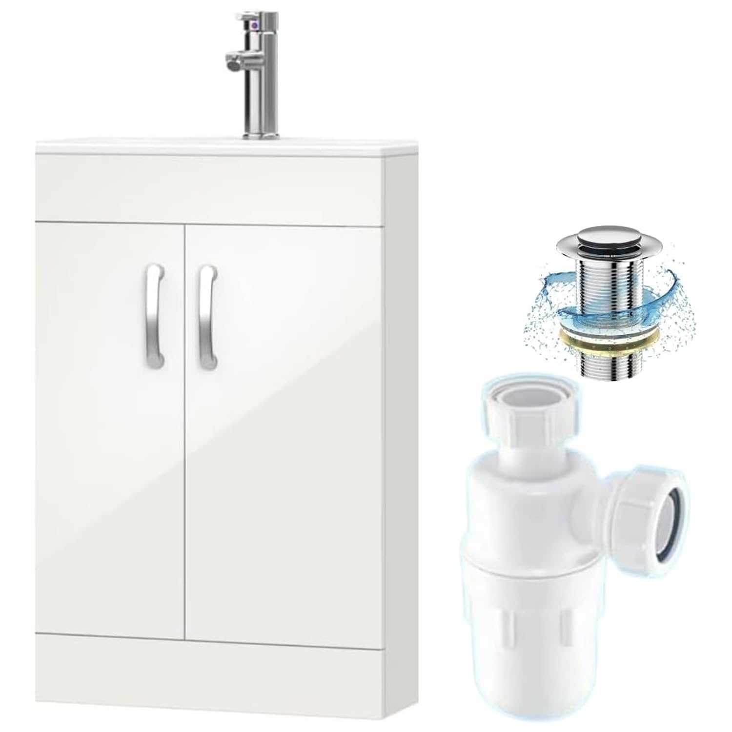 BELOFAY Under Sink Bathroom Cabinet Floor Standing Storage Cupboard Basin Unit, 500mm Vanity Unit Basin, Waste and Trap, Tap not Included (Newyork White) — image 1