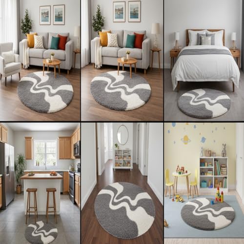 Image of Vintage Threads (Grey 3D 6x6 Ft Shaggy Carpet for Living Room & Bedroom | Ultra Soft Plush Long Pile Rug | Thick Fluffy 3D Modern Floor Carpet | Cozy Luxury Home Decor Rug