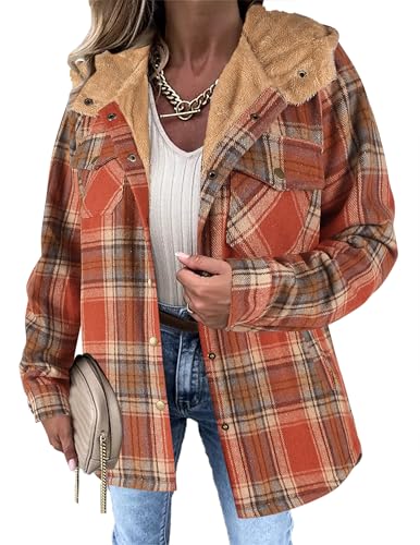 Zeagoo Womens Winter Plaid Jackets Fashion Fall Button Down Long Sleeve Sherpa Shacket Jacket Oversized Flannel Shirts With Pocket