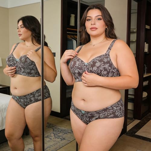 LIQQY Women's Floral Full Coverage No Wire Bra Wirefree Plus-Size Bra (44C, Floral) - image 5