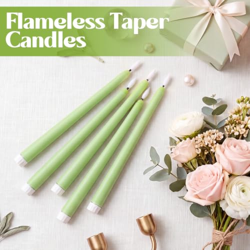 Image of Macarrie 24 Packs Flameless Taper Candles Battery LED 11 inch, Bright Green