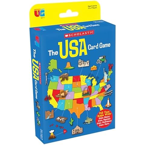 University Games | Scholastic USA Travel Card Game, Learn State Capitals and Historic Facts, Great Geography Challenge Card Game for Kids Ages 6 and Up Cover