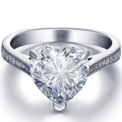 Jude Jewelers White Gold Plated Silver Heart Shaped Stone Solitaire Style Wedding Engagement Proposal Anniversary Ring2