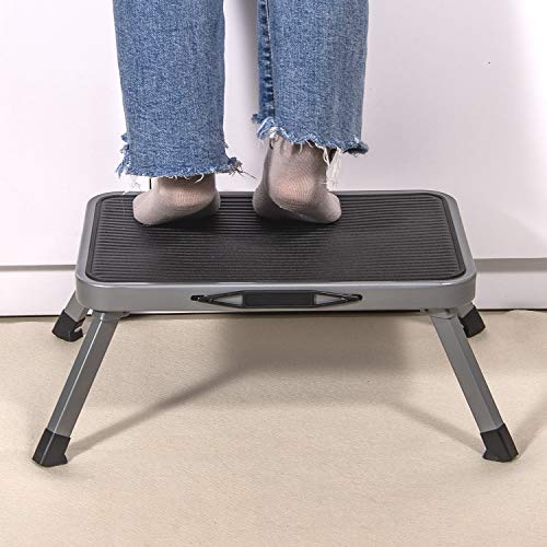 Olive Portable Steel Step Stool Folding One Step Ladder with Anti-Slip Plastic Platform Medical Footstool for Adult and Children at Home Max Load 330 lbs