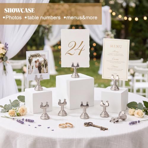 Image of 24 Pcs Satin Nickel Metal Table Number Holders 1.8 Inch Mini Wedding Place Card Holders Bulk Harp Clip Table Sign Stands Card Holder for Memo Notes Menu Wedding Restaurant Birthday Decor