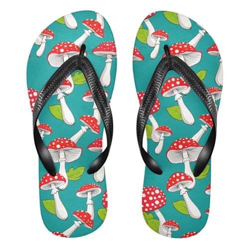 Mushroom Leaves Teal Flip Flops for Beach Thong Sandals Anti-slip Lightweight Beach Shoes for Summer Travel Swim